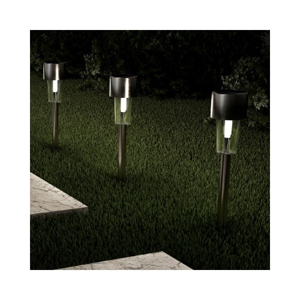 Nature Spring Set of 12 Solar Path 12.2-inch Stainless Steel Outdoor Stake Lighting for Garden, Patio (Silver) 223878YCB - main